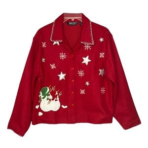 Vintage Take Two Wool Blend Red Embroidered Christmas Jacket Snowman Sz Med Y2K